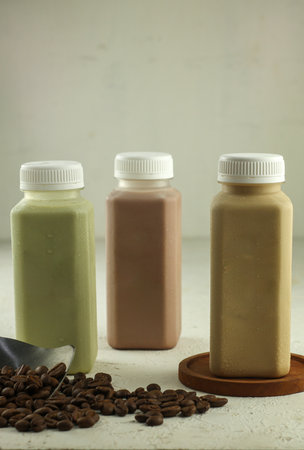 Clear plastic bottle Plain without label contain coffee drinksの写真素材