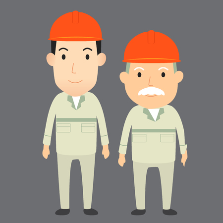 Young man and old man engineer cartoon characterのイラスト素材