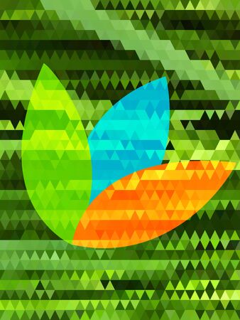 Colorful leaf on green triangle patternのイラスト素材