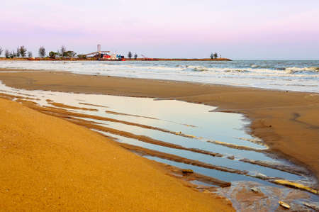 Brown sand beach and coal plant