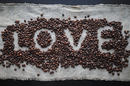 Coffee love cafe heart beans espresso backgroundの写真素材