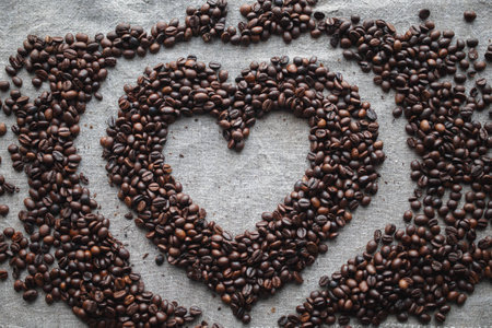 Coffee heart beans backgroundの写真素材
