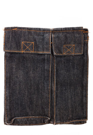 Black blue jean bag isolated on white backgroundの写真素材