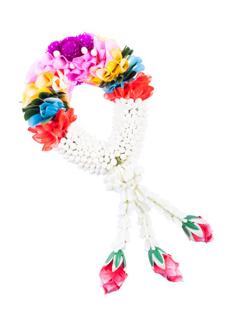 Flower garlands Thai style isolated on white backgroundの写真素材