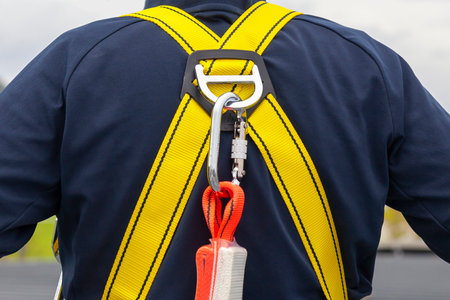 Safety clothing for working on a technician's buildingの写真素材