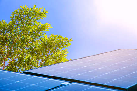 Solar panels reflect sparkling light From the sun ,Clean energy and environment
