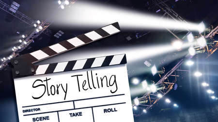 story telling.Text title on film slate.stage lighting in backgroundの写真素材