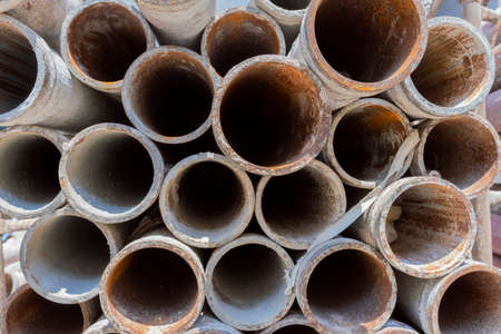 group of metal tube or pile foundation in construction siteの写真素材