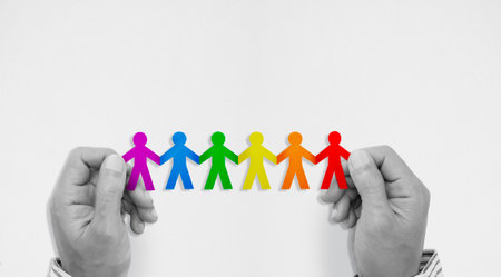 The rainbow symbolizes gays and LGBT. Human gender and relations concept. symbolic of paper chains....