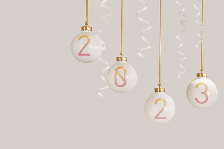 3D rendering. Number 2023 in Christmas ball for decoration at a party or as a background and start in the new year.の写真素材
