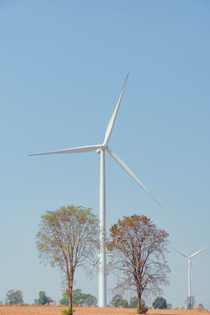 wind turbine Installed in the agricultural area on the hill. To produce clean, environmentally...