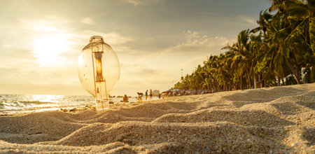 A large garbage lamp on the beach. Pollution and Marine Environment Problems