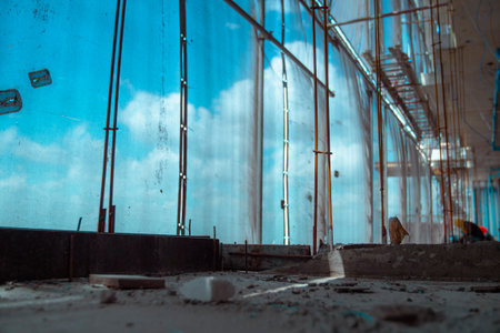 Safety net covering the building for the construction of high-rise buildings in the communityの写真素材