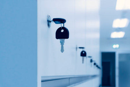 Key for Personal Safety deposit boxes room in the office.の写真素材