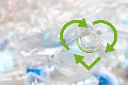 Heart-shaped recycling symbol on Waste water bottles for recycling.