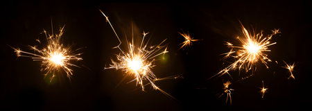 Various forms of sparks from fireworks, decorative lights, decoration materials for celebrations, festivals, parties, birthdays, Christmas and New Year's celebrations.の写真素材