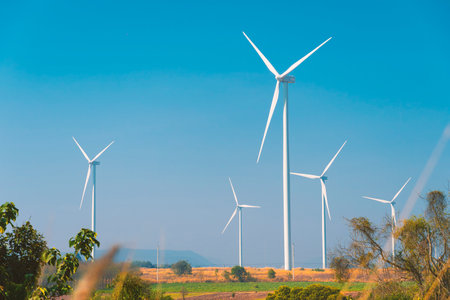 wind turbines are renewable energy. renewable energy  and environmentally friendlyの写真素材