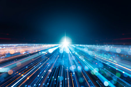 Speed lines trail from night city- lens effect. technology background