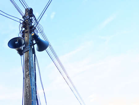 electical poles with skyの写真素材