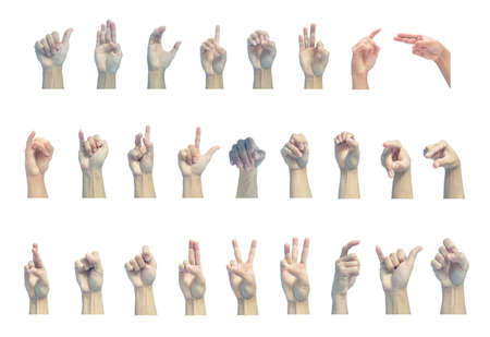 hands collection of hands are show symbol gesture that A-Z  isolated on white backgroundの写真素材