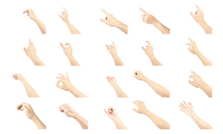 hands of man collection are in gestures isolated on white backgroundの写真素材