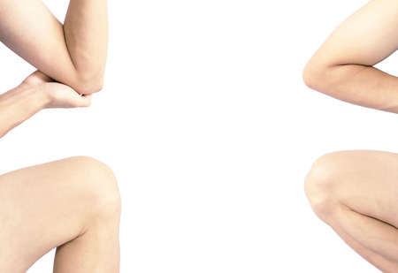 set of Elbow and knee of asian man isolated on white backgroundの写真素材