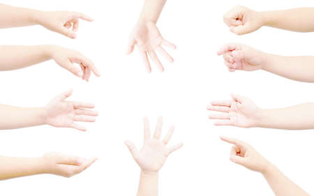 hand of fat girl collection isolated on white background in gestures
