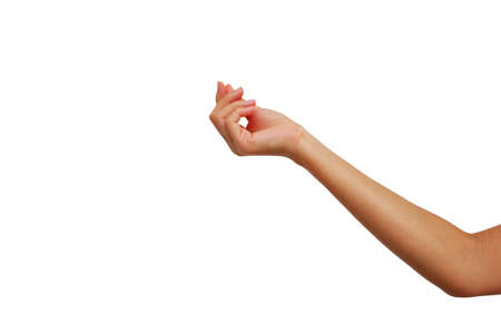 hand of Asian woman in show hand with arm gesture isolated on white backgroundの写真素材