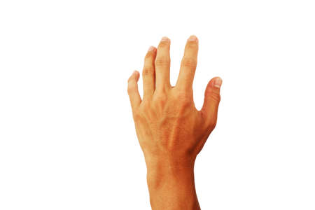 show back hand of man up in touch gesture isolated on white background