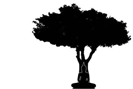 Buddha statue under the tree with silhouette design by vectorのイラスト素材