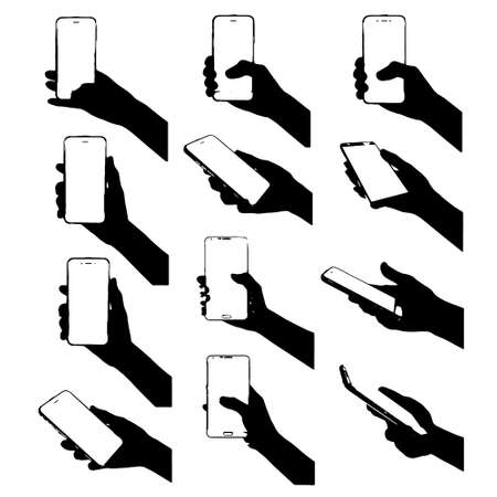 hand with smartphone silhouette clip art icon collection on white background design by vectorのイラスト素材