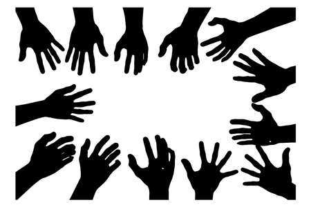 hand collection in silhouette with show palm in clip art icon multiple of design by vector on white backgroundのイラスト素材