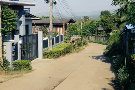 Concrete road in rural villagesの写真素材