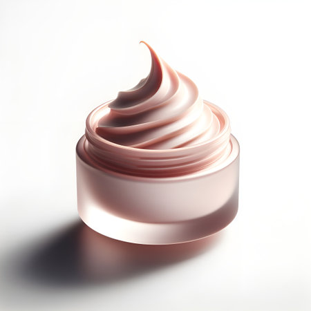 pink cream on a white background. 3d rendering, 3d illustration with AI generatedの素材