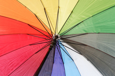Lots of colors and the inside structure of the umbrella.の写真素材