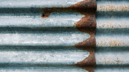 Texture background of rusted overlapping corrugated zinc sheets.の写真素材