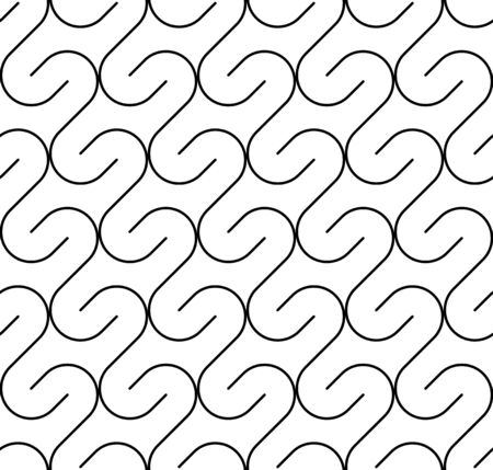 Black and white seamless pattern with curved line. Abstract background.