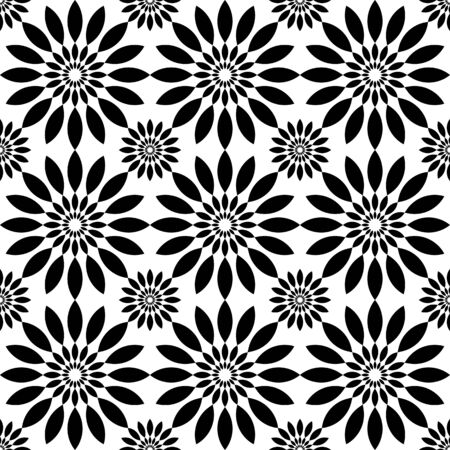 Black and white seamless pattern with flower style, abstract background, vector, illustration.のイラスト素材