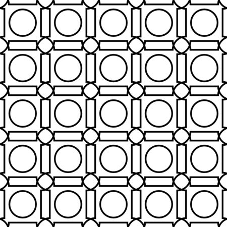 Black and white geometric seamless pattern with line and circle. Abstract background. Vector seamless pattern.のイラスト素材