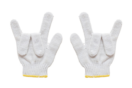 White cotton gloves isolated on white background with love signal.の写真素材