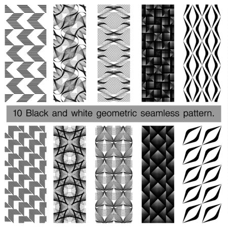 Collection of black and white geometric seamless pattern. Abstract background. Vector seamless pattern.のイラスト素材