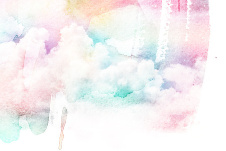 Watercolor illustration of colorful sky with cloud. Artistic natural painting abstract background.の写真素材