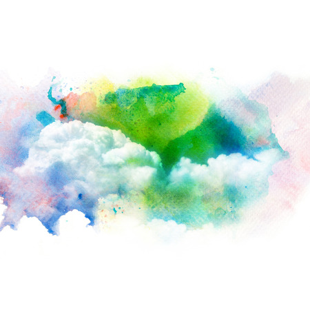 Watercolor illustration of dramatic sky with cloud. Artistic natural painting abstract background.の写真素材