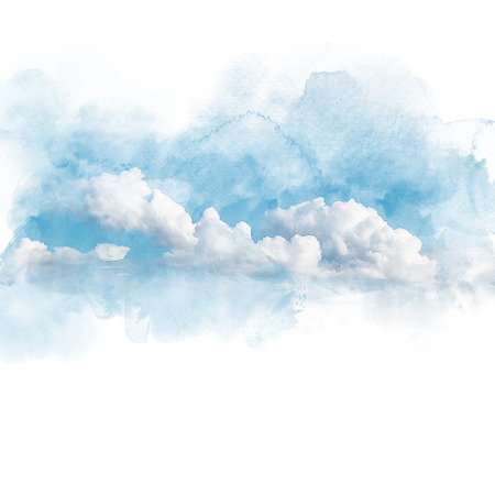 Watercolor illustration of sky with cloud (retouch). Artistic natural painting abstract background.の写真素材