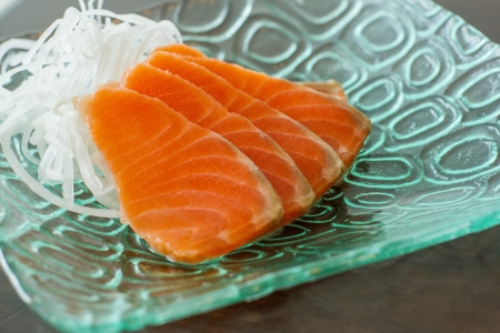 Sliced raw fatty salmon (Salmon sashimi) の写真素材