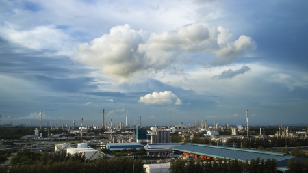 petrochemical plant against blue sky の写真素材