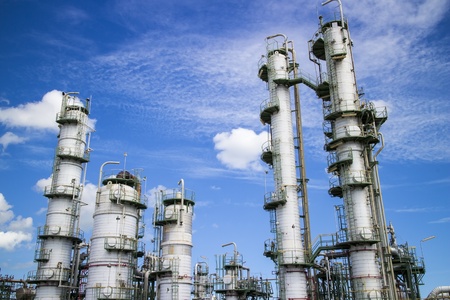 petrochemical plant column tower in blue skyの写真素材