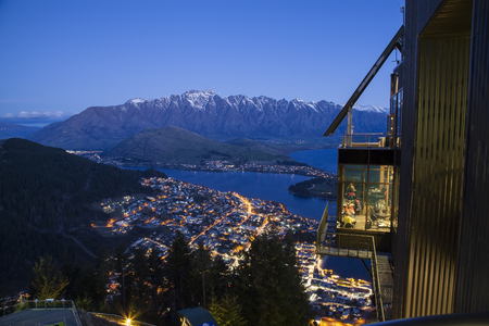 Mountain lake and view of Queenstown in spring season , Queenstown New Zealandの写真素材
