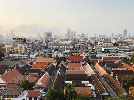 On the top of Sraket Temple see Bangkok cityscape, Thailandのeditorial素材