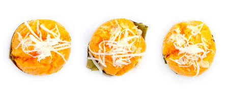 Three pieces of top view delicious homemade toddy palm cake on white backgroundの写真素材